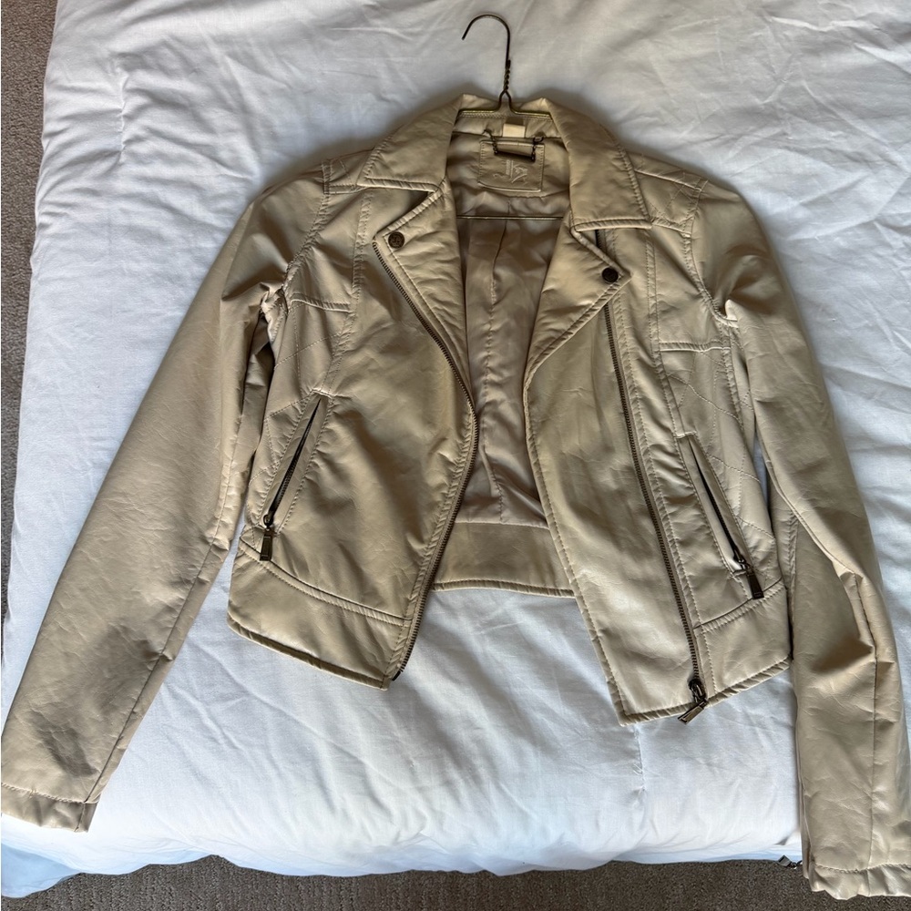 Elegant Cream Leather Jacket for Women